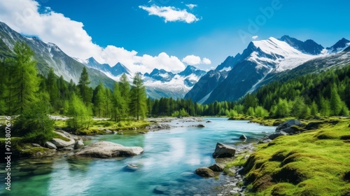 A serene alpine lake with snowcapped peaks for a tranquil setting © Cloudyew