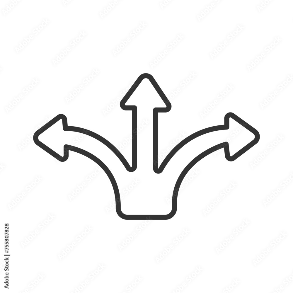 3 way direction icon. 3 way arrows vector icon. three arrow, road direction icon, way sign on white background - editable stroke. Vector illustration. Eps file 177. 3 way direction icon. 3 way arrows vector icon. three arrow, road direction icon, way sign on white background - editable stroke. Vector illustration. Eps file 177.