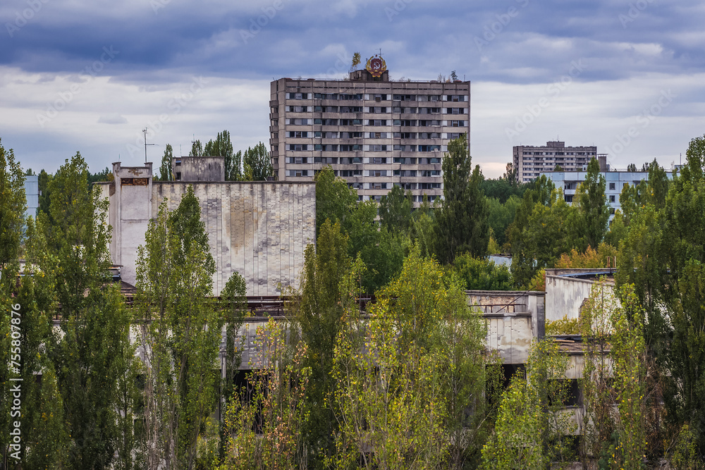 Apartments in Pripyat abandoned city in Chernobyl Exclusion Zone, Ukraine