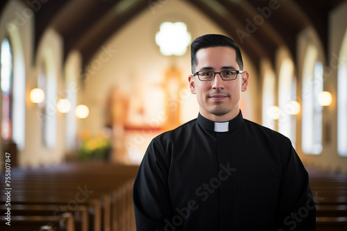 Catholic priest in church. Generative AI
