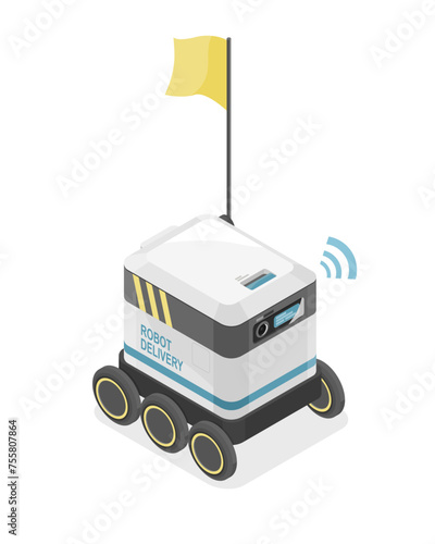 Delivery Robot service future technology to Send Foods in city auto logistic system isometric isolated cartoon vector