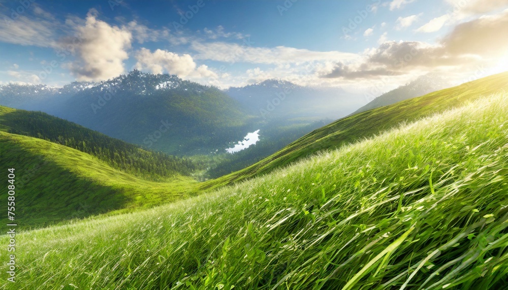 Fototapeta premium Green grass, natural outdoors. Grass texture 