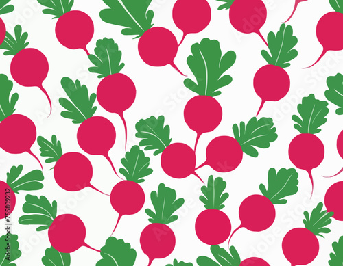 Red radish with green tops. Illustration of a vegetable on a white background in the flat style