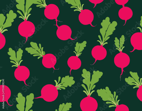 Red radish with green tops. Illustration of a vegetable on a white background in the flat style