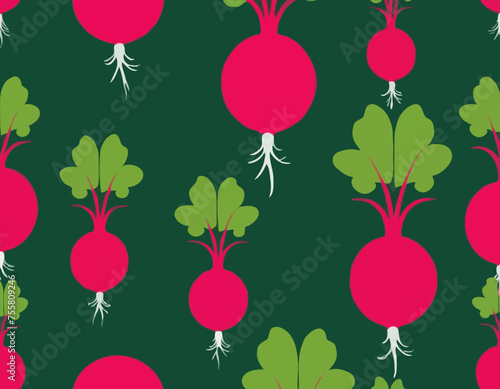 Red radish with green tops. Illustration of a vegetable on a white background in the flat style