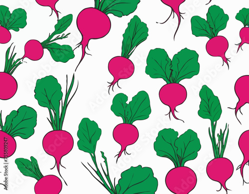 Red radish with green tops. Illustration of a vegetable on a white background in the flat style