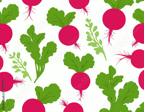 Red radish with green tops. Illustration of a vegetable on a white background in the flat style