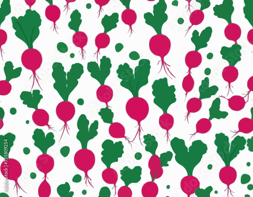 Red radish with green tops. Illustration of a vegetable on a white background in the flat style