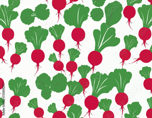 Red radish with green tops. Illustration of a vegetable on a white background in the flat style