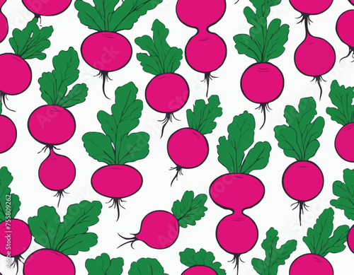 Red radish with green tops. Illustration of a vegetable on a white background in the flat style