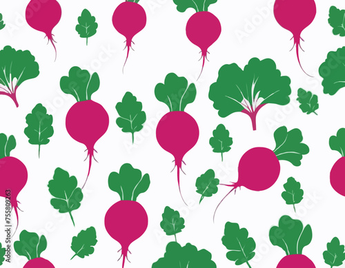 Red radish with green tops. Illustration of a vegetable on a white background in the flat style