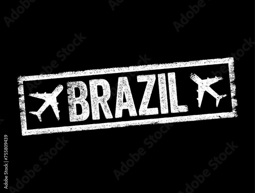 Brazil text emblem stamp with airplane, concept background
