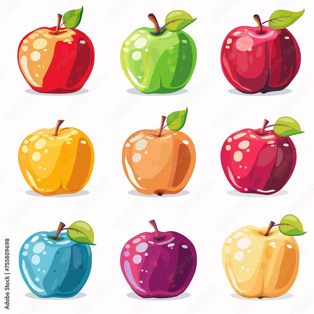set of apples on white background set of apples on white background