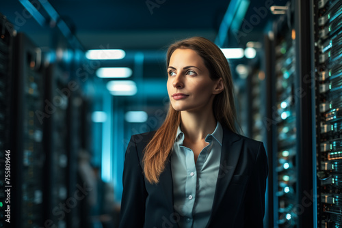 Professional female it engineer standing in a server room