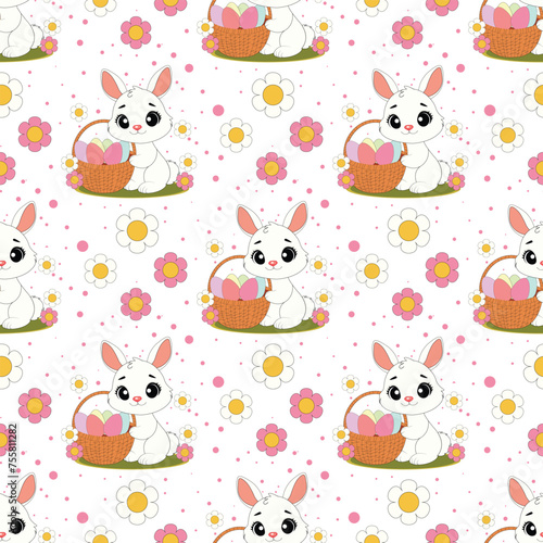 Seamless vector pattern with cute bunnies on a floral background. Perfect for textile, wallpaper or print design