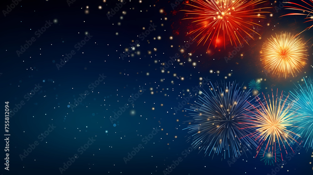 Naklejka premium Beautiful fireworks background at night for holiday decoration
