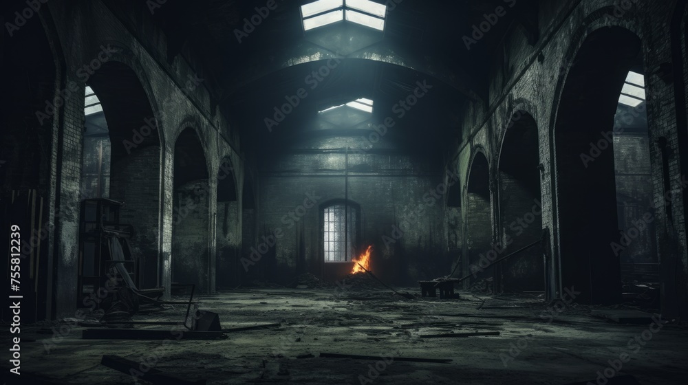 Eerie and moody interior of an old building
