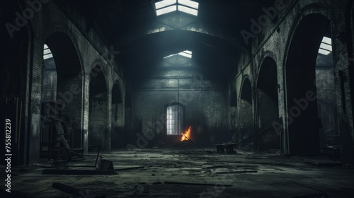 Eerie and moody interior of an old building