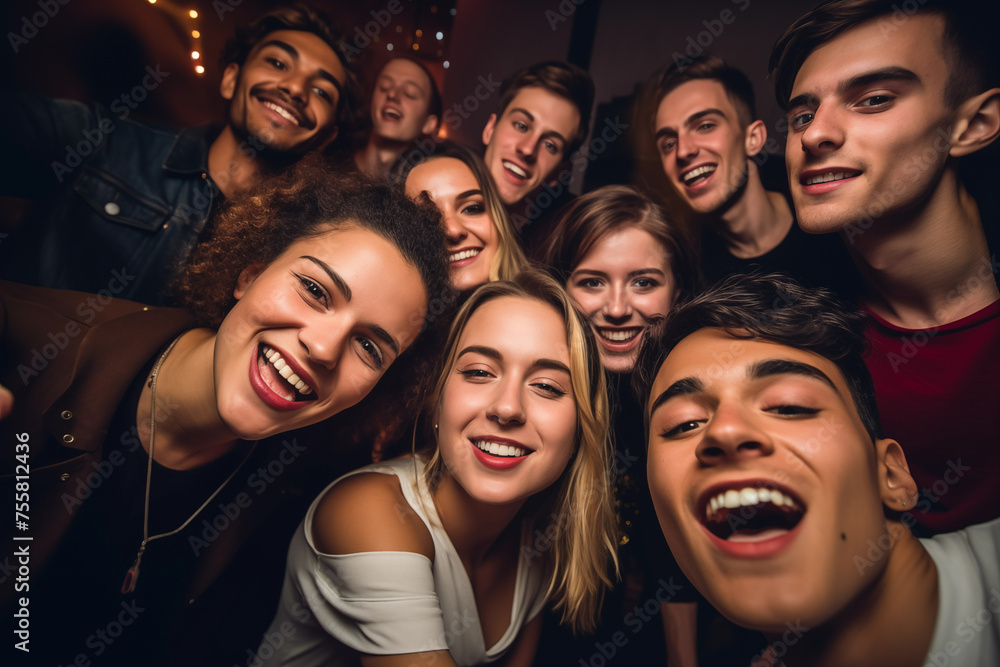 Happy friends taking selfie together. Generative AI Happy friends taking selfie together. Generative AI