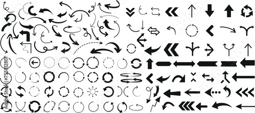 arrow icons set, arrows vector symbols for web design, SEO, digital marketing. Includes straight, circular, bidirectional arrows, unique designs, perfect for interface navigation