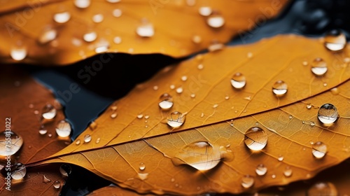 Leaves with raindrops on a car roof