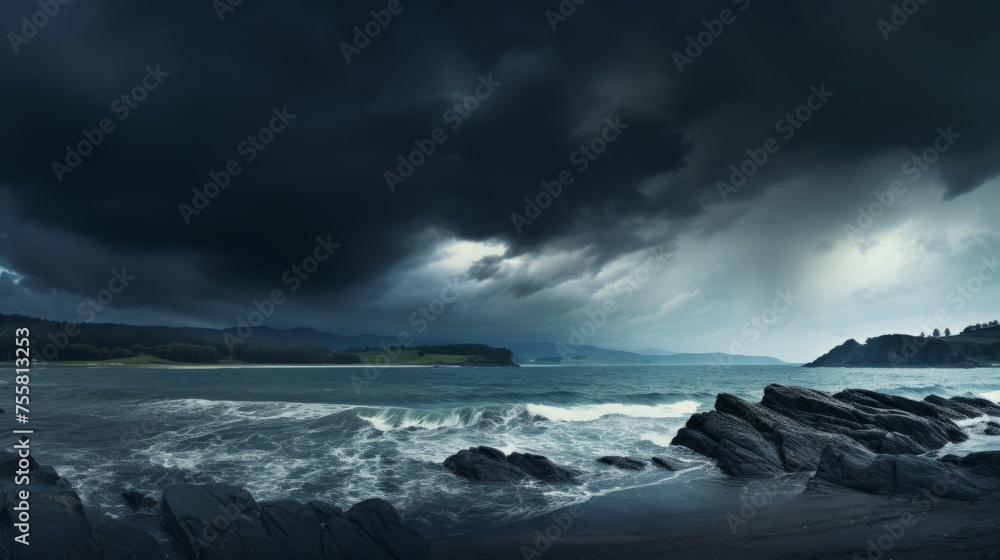 Moody seascape with dramatic storm clouds