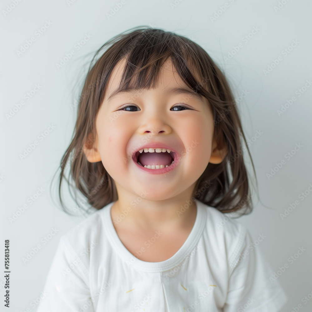 楽しそうに笑う3才の女の子 楽しそうに笑う3才の女の子