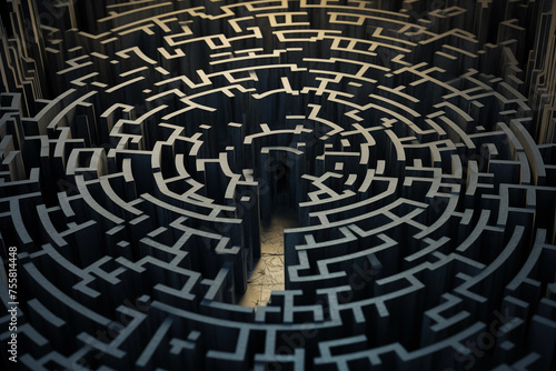 Circle wooden maze close-up. Generative AI