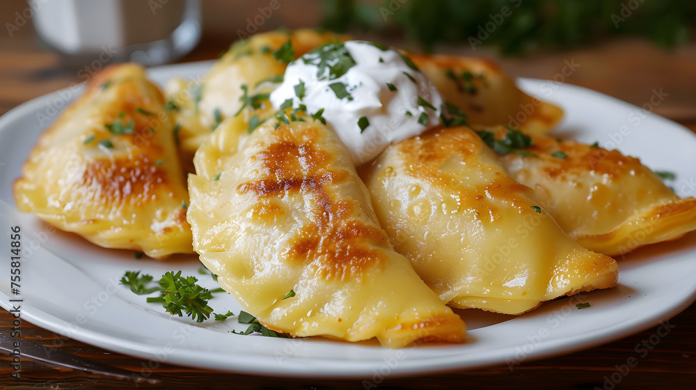 Golden dumplings with sour cream and parsley Golden dumplings with sour cream and parsley