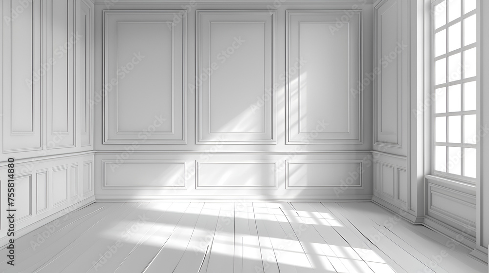  3d illustration of empty wall white interior. generative ai 
