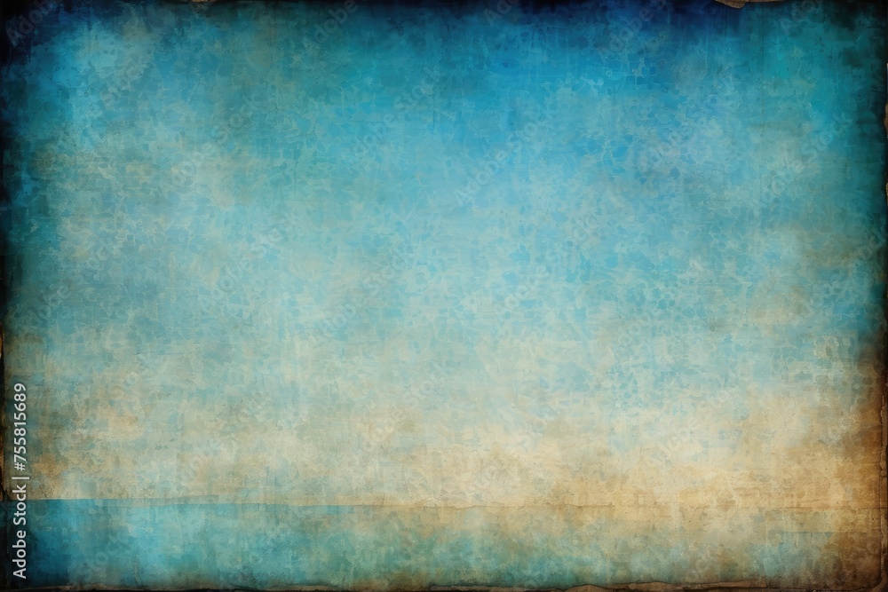 Obraz premium Grunge abstract old paper background, blue and sapphire hues dominating, layered translucency suggesting depth, textures reminiscent of weathered parchment, ideal for stock photography