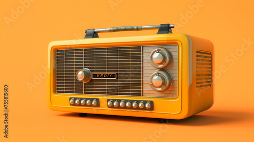 3d realistic orange old retro vintage radio tuner receiver icon. National World Radio Day. generative ai 