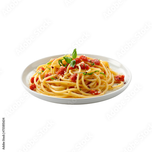 Carbonara in a white plate isolated on transparent background Generative Ai