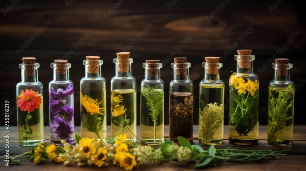 Flower essential oils collection. Neural network AI generated art Flower essential oils collection. Neural network AI generated art
