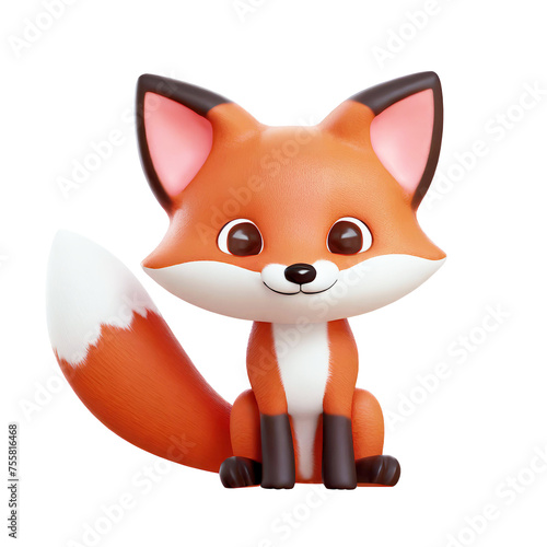 Cute 3d fox smiling, render, transparent background