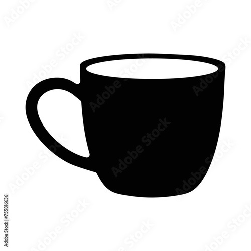 Coffee mug black silhouette on white background. Coffee cup vector illustration