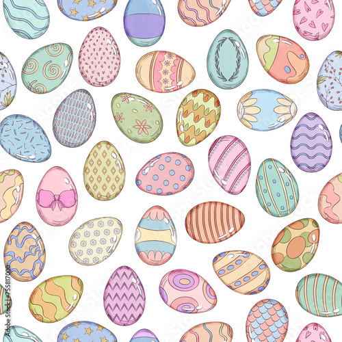 Hand Drawn Easter Egg Seamless Pattern