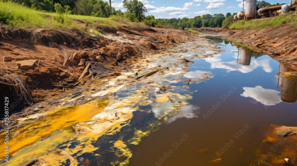 A river polluted with industrial chemicals and toxic waste