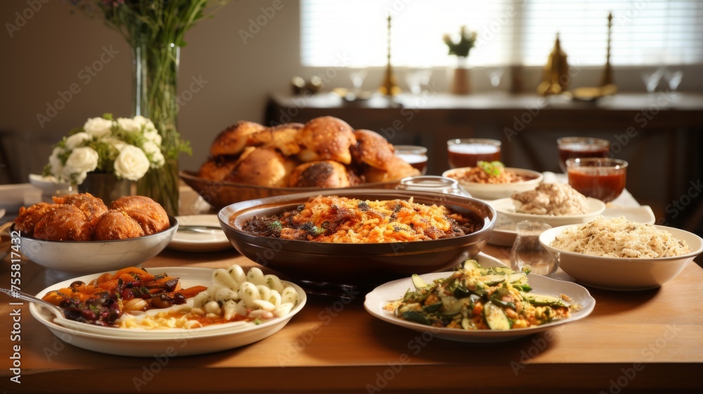 A rosh hashanah menu featuring traditional dishes