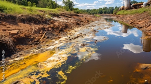 A river polluted with industrial chemicals and toxic waste