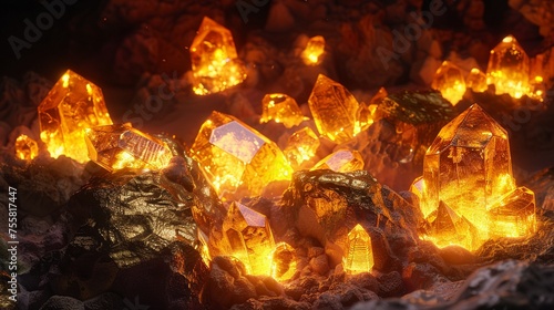 3D render of Craft a topaz-studded diorama where the gemstones flicker like flames photo