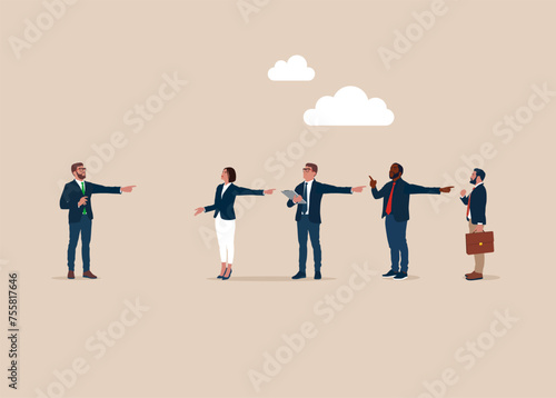 Conflict, blame, slander. Conflict between colleagues, difference opinion, disagree. Problem, fight. Flat vector illustration