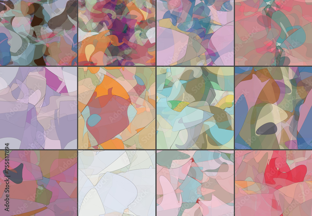Seamless Pattern Set with Transparent Random Overlapping Wavy Shapes ...