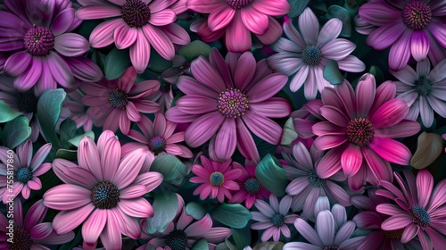 Pink and Purple Flowers With Green Leaves