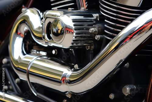 Close-up shot of custom exhaust system on motorbike. Generative AI