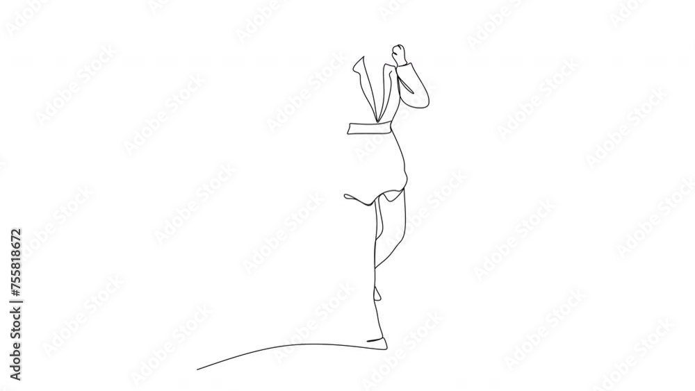 Continuous drawing of women's fashion show. A girl in a dress . Minimalist black linear sketch isolated on white background. Vector illustration Continuous drawing of women's fashion show. A girl in a dress . Minimalist black linear sketch isolated on white background. Vector illustration