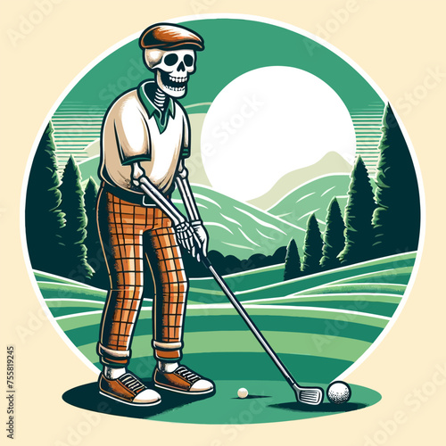 t-shirt design golf reaper with skeleton playing vector	