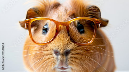a guinea pig wearing small square glasses, generative ai