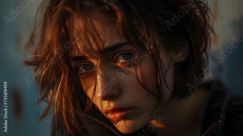 Photorealistic Female Portrait in Golden Light with Emotional Depth