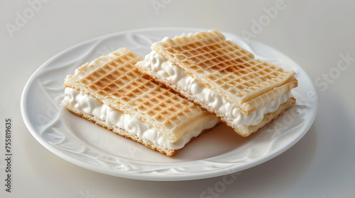 Cream-filled waffle sandwich on plate